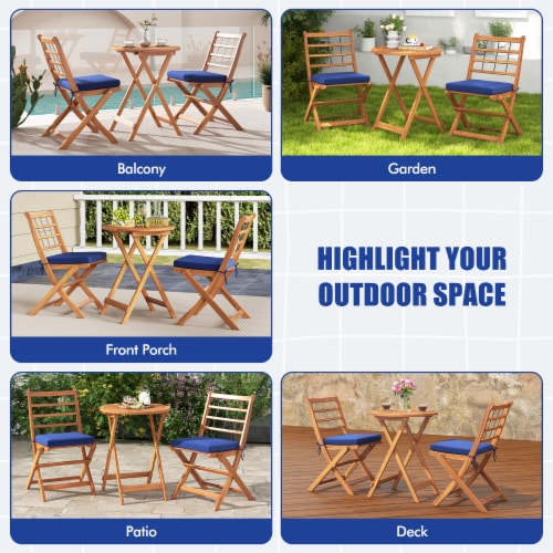Slickblue Outdoor 3 Piece Acacia Wood Bistro Set with Cushions for Backyard Perspective: right
