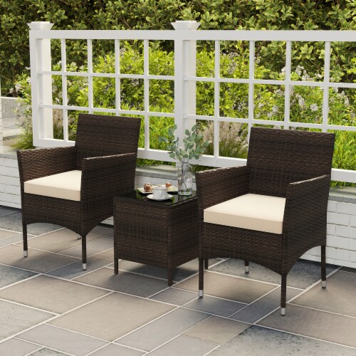 Slickblue 3 Piece Patio Conversation Set Cushioned Seats Glass Top Table for Outdoors Perspective: right