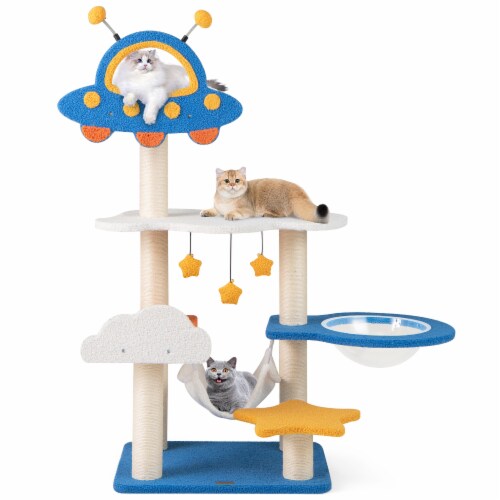 Slickblue 49 Inches Tall Cat Tree with UFO Top Perch Space Capsule and Sisal Scratching Posts Perspective: right