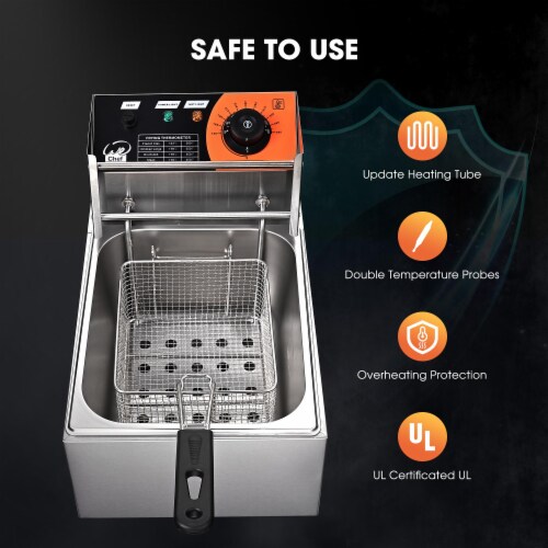 2500W 12L Commercial Electric Deep Fryer Single Tank Stainless Steel French Fry Restaurant Perspective: right