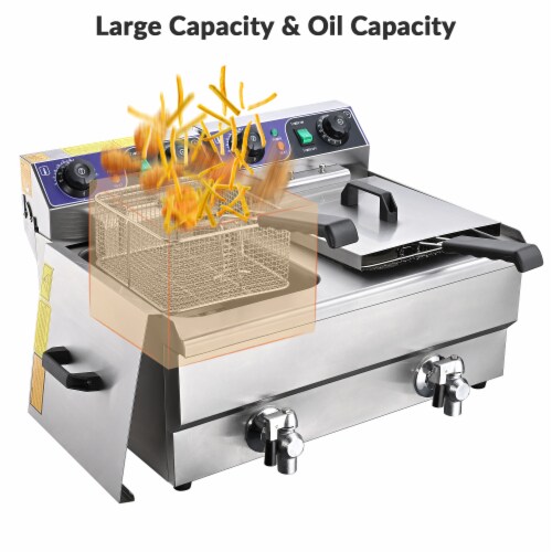 23.4L Dual Tank Stainless Steel Commercial Electric Deep Fryer w/ Timer & Drain French Frys Perspective: right