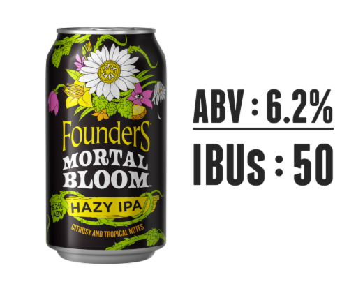 Founders® Mortal Bloom® Hazy IPA Craft Beer Cans Perspective: right