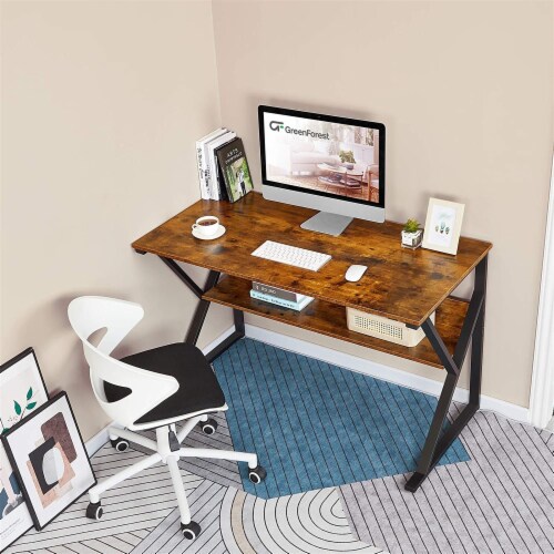 GreenForest Computer Desk with Bookshelf for Home Office Rustic