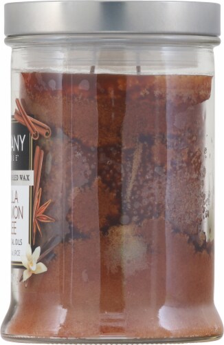 Tuscany Candle™ Marbled Wax Vanilla Cinnamon Brulee Candle Jar Perspective: right