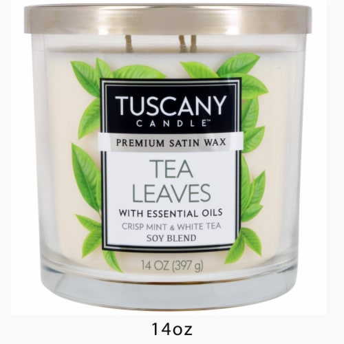 Tuscany Candle™ Tea Leaves Premium Satin Wax Jar Candle Perspective: right