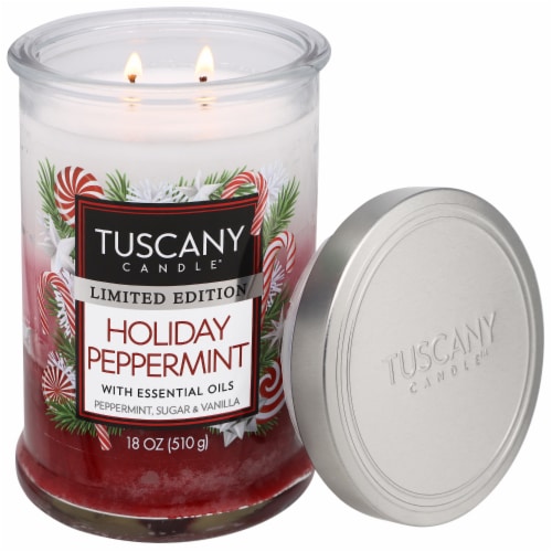 Tuscany Candle® Limited Edition Holiday Peppermint Scented Jar Candle Perspective: right