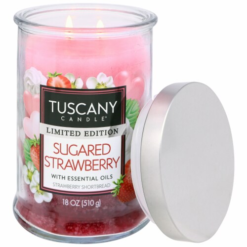 Tuscany Candle Valentine's Day Limited Edition Scented Triple Pour Jar Candle Sugared Strawberry Perspective: right