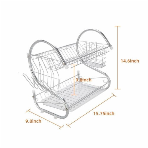 Kitcheniva Stainless Steel Dish And Cup Drying Rack Silver, 2 Tier Perspective: right