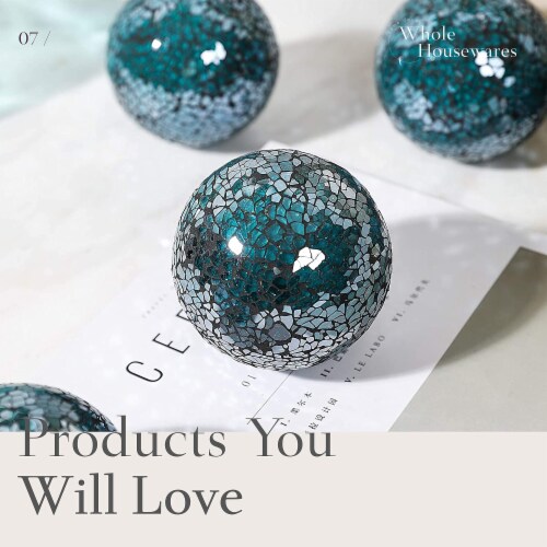 WHOLE HOUSEWARES | Glass Mosaic Orbs | Set of 3 | 4  Diameter | Black Silver Perspective: right