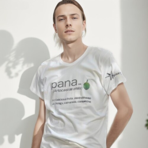 Pana Cotton Shortsleeve Shirt, White Crewneck, Regular Fit, Celebrate Breadfruit & Friendship Perspective: right