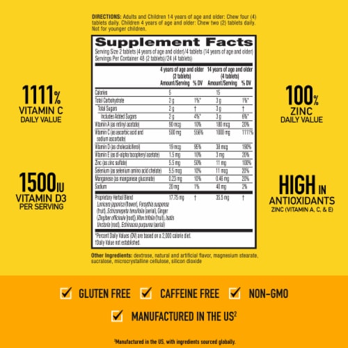 Airborne® Vitamin C E Zinc and Immune Supplement Citrus Chewable Tablets Perspective: right