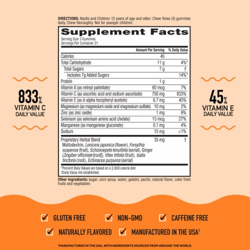 Airborne® Vitamin C E Zinc and Immune Supplement Assorted Fruit Gummies Perspective: right