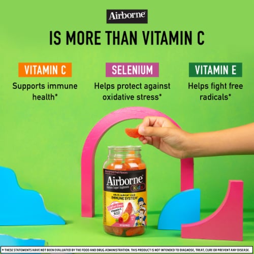 Airborne Kids Immune Support Assorted Fruit Flavor Gummies Perspective: right