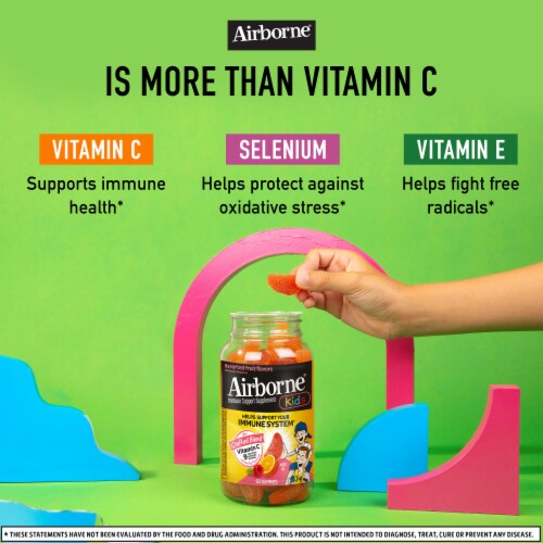 Airborne Kids Immune Support Vitamin C Assorted Fruit Flavor Gummies Perspective: right