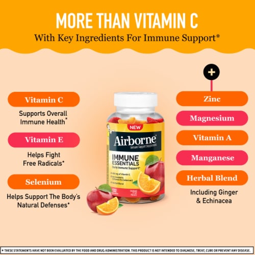 Airborne Immune Essentials Vitamin C Assorted Fruit Gummies Perspective: right