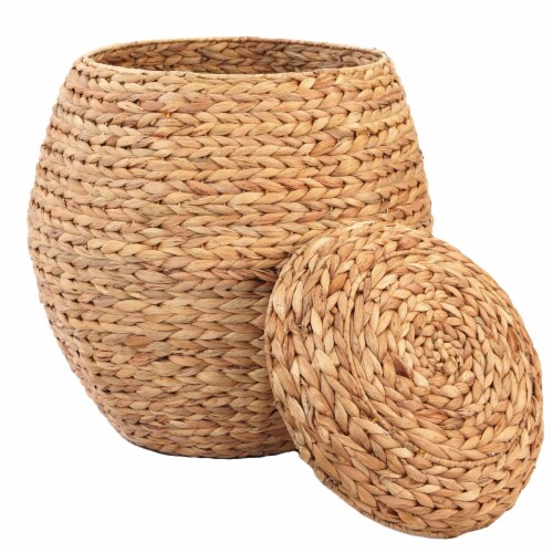 Wickerwise Water Hyacinth Natural Multipurpose Barrel Storage Tub With Lid Ottoman Stool Perspective: right