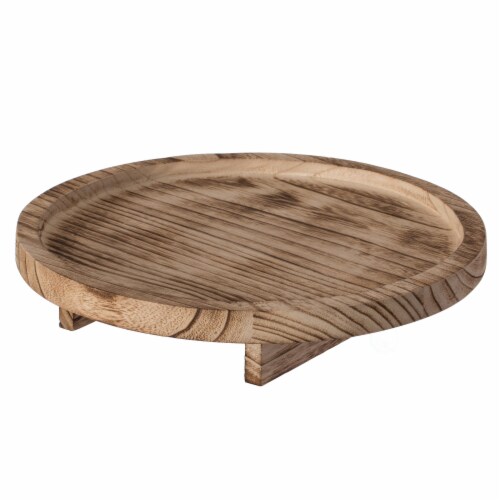 Vintiquewise QI004378 Natural Wooden Round Dish Ornament Slice Tray Table Charger with Height Perspective: right