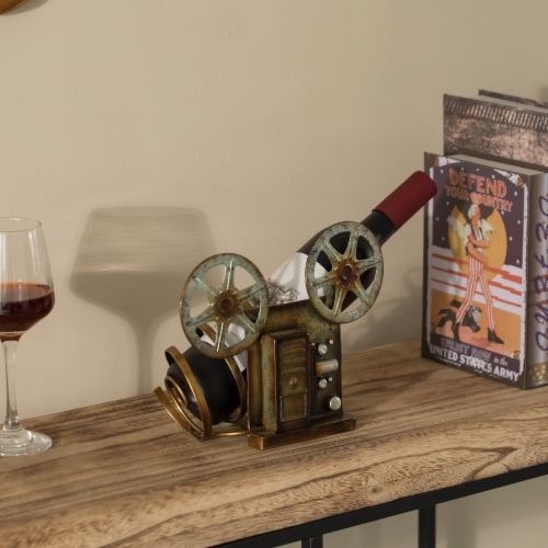 Decorative Bronze Metal Vintage Single Bottle Film Projector Wine Holder Perspective: right