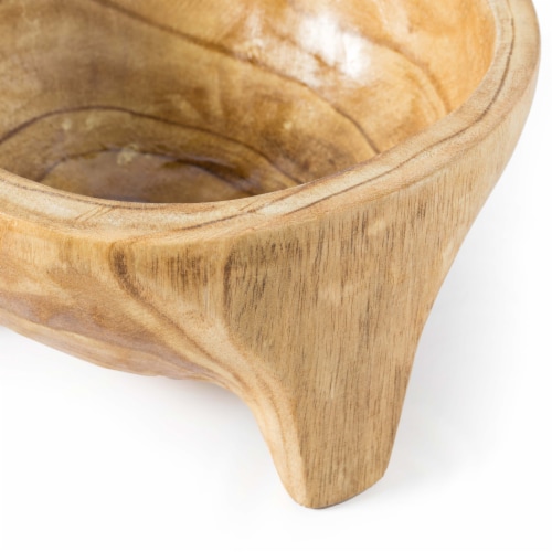 Burned Wood Carved Small Serving Fruit Bowl Bread Basket Perspective: right
