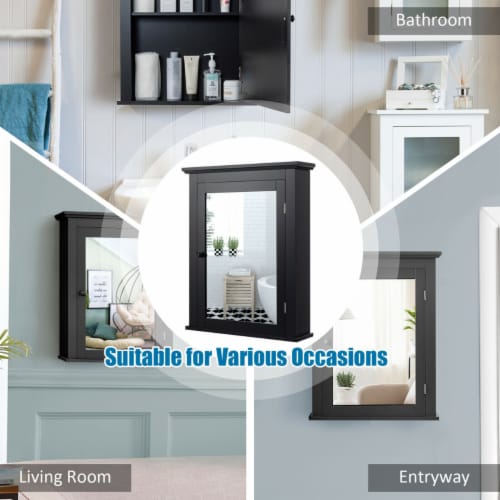 Bathroom Mirror Cabinet Wall Mounted Adjustable Shelf Medicine Black Perspective: right