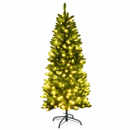 5 ft Pre-lit Pencil Christmas Tree Hinged Fir Tree Holiday Decor w/ LED Lights Perspective: right