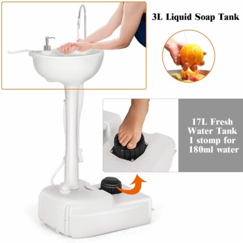 Portable Wash Sink Camping Sink Wash Basin Stand w/ Wheels & Foot Pump Perspective: right