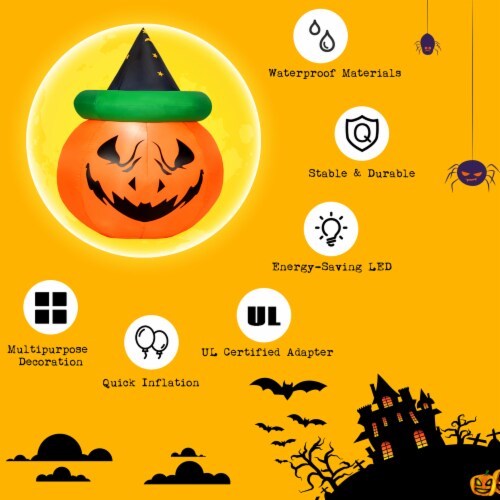Costway 4ft Inflatable Pumpkin Halloween Decoration w/ Witch Hat LED Light Perspective: right