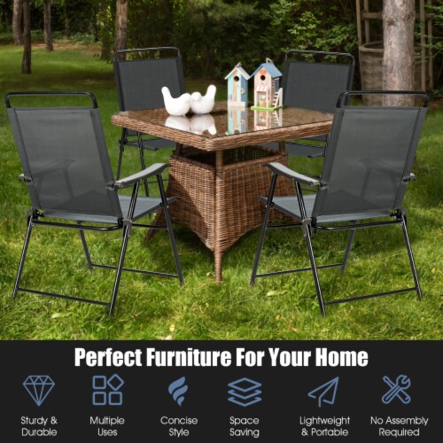 Set of 4 Folding Patio Chair Portable Sling Chair Yard Garden