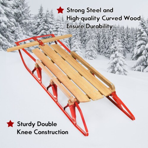 Costway 54''Kids Wooden Snow Sled Runners Steering Bar Steering Snow Slider Perspective: right