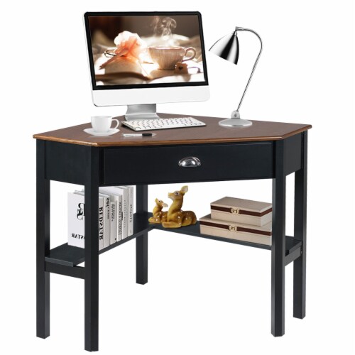 Costway Corner Computer Desk Laptop Writing Table Wood Workstation Home Office Furniture Coff Perspective: right