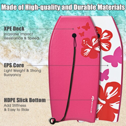 Goplus 41'' Super Lightweight Bodyboard Surfing W/Leash EPS Core Boarding IXPE Pink Perspective: right