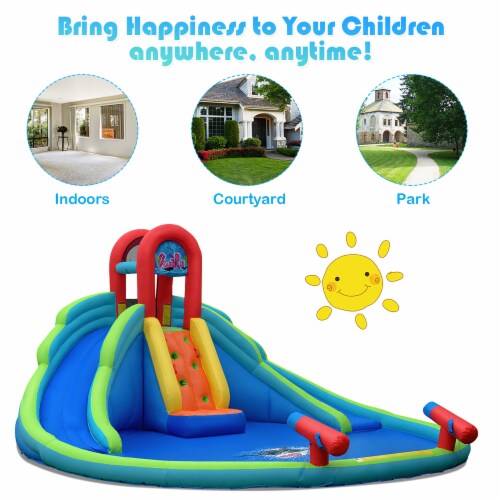 Costway Inflatable Bounce House Kids Water Splash Pool Dual Slides Climbing Wall without Blow Perspective: right