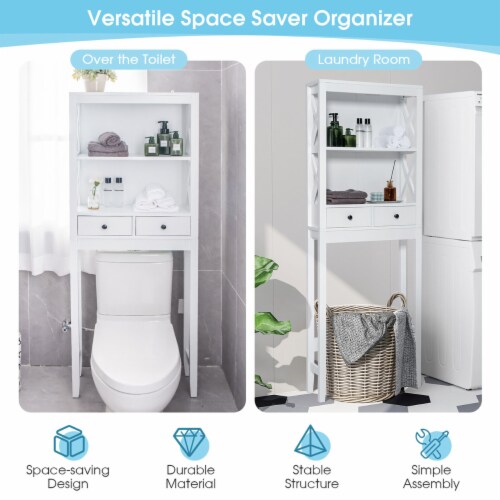 Costway Over the Toilet Storage Rack Bathroom Space Saver w/ 2 Open Shelves & Drawers Perspective: right