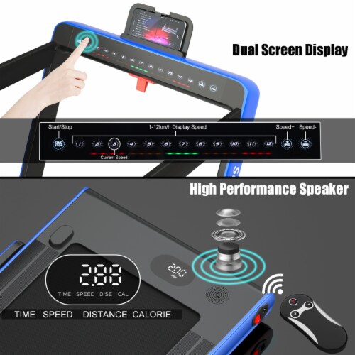 SuperFit 2.25HP 2 in 1 Dual Display Folding Treadmill Jogging Machine W/APP Control Dual Disp Perspective: right