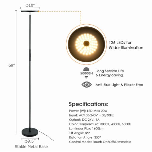 Gymax Standing Sky LED Light Modern Dimmable Torchiere Touch Control Bedroom Office Perspective: right