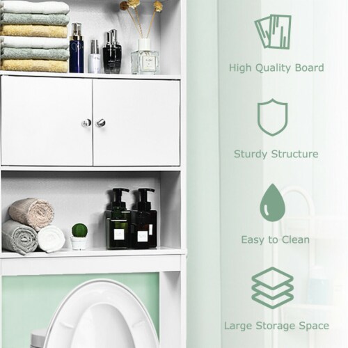 Bathroom Wood Organizer Shelf Over-the-toilet Storage Rack W/Cabinet Spacesaver Perspective: right