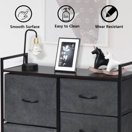 Costway 5 Drawers Dresser Storage Unit Side Table Display Organizer Dorm Room Wood Dark Gray Perspective: right