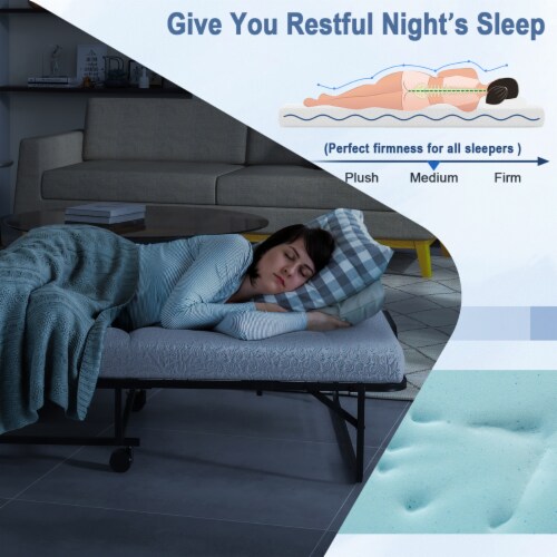 Costway Heavy Duty Foldable Bed Metal Guest Bed Daybed W/ 4 inch Mattress Memory Foam Perspective: right