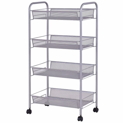 Costway 4 Tier Storage Rack Trolley Cart Home Kitchen Organizer Utility Baskets Silver Steel Perspective: right