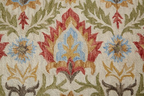 Feizy Abelia Tufted Suzani Wool Area Rug - Golden Olive/Vermilion Perspective: right
