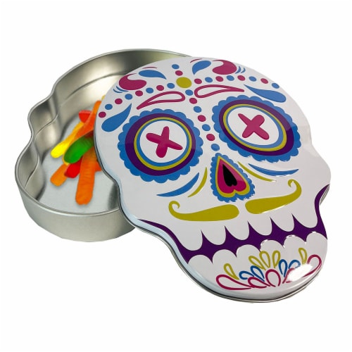 Original Gourmet Day of the Dead Single-Serve Gummy Worm Tin - Assorted Perspective: right