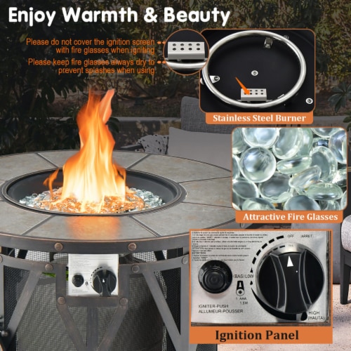 Gymax 32 Patio Round Fire Pit Table 30,000 BTU Propane Gas w/ Fire Glasses Perspective: right
