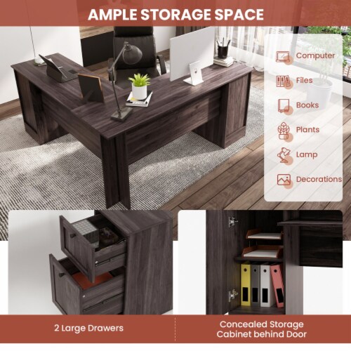 66.5'' L Shaped Home Office Desk Corner Computer Desk Keyboard Tray Dark Brown Perspective: right