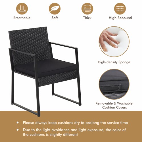 3PCS Patio Rattan PE Wicker Bistro Set Outdoor Furniture Set w/ Table & Cushion Perspective: right