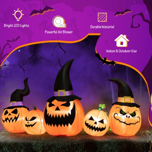Costway 8 Ft Tall Inflatable Pumpkin Family Waterproof Halloween Yard Decoration w/LED Lights Perspective: right
