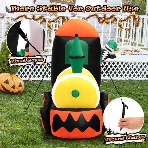 Costway 8ft Long Halloween Inflatable Skeleton Ride on Train LED Lighted Halloween Decor Perspective: right