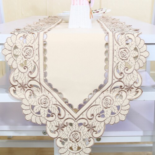 uxcell Table Runner Mat Tassel Flower Embroidery Tablecloth Perspective: right