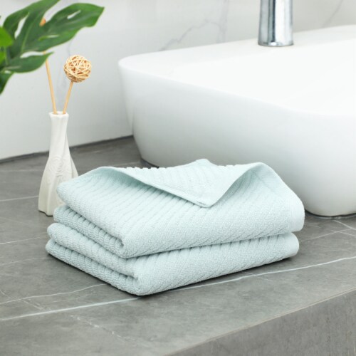 PiccoCasa 100% Ribbed Cotton 2 Pcs Absorbent Drying Face Towels Perspective: right
