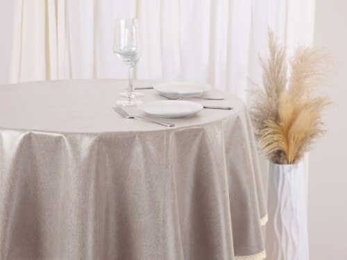 uxcell Round Tablecloth Spill-Proof Lace TPU Dining Table Cover Perspective: right