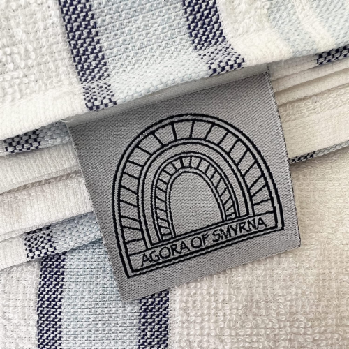 Agora of Smyrna - Premium Turkish Bath Towel Cotton & Bamboo Blend, White & Blue - Single Perspective: right